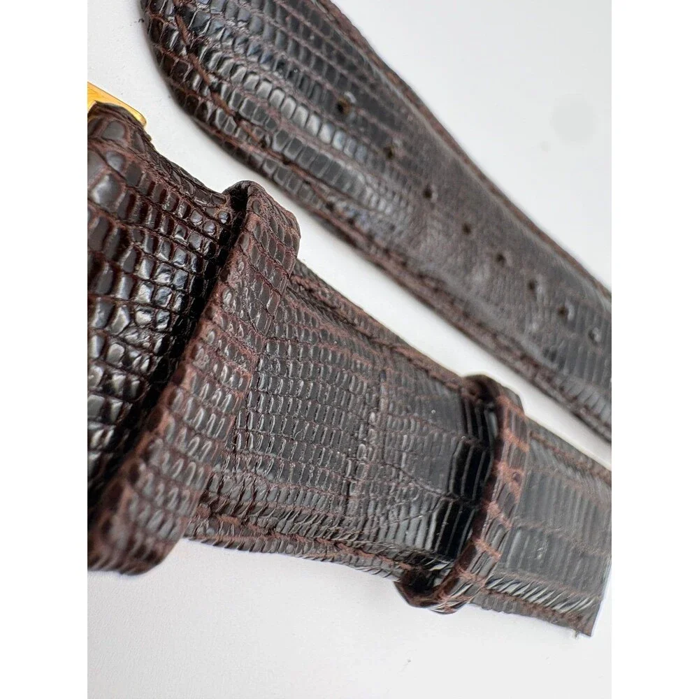 Armand Nicolet 22mm Dark Brown Genuine Teju Lizard Watch Strap Gold Deployant